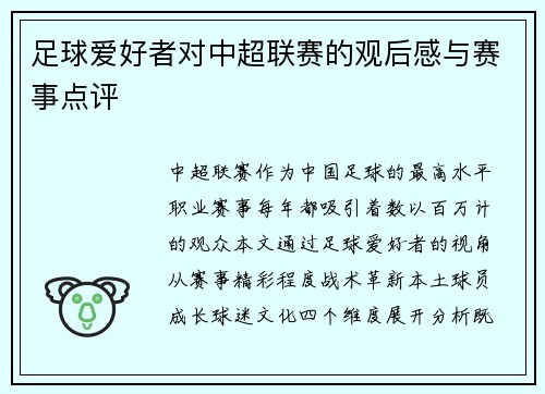 足球爱好者对中超联赛的观后感与赛事点评